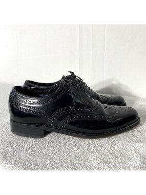Vintage Florsheim Black Leather Lexington Wingtip Oxford Lace Up Dress Shoes 7D